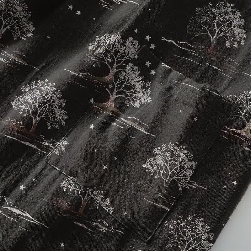 Unisex Charcoal Tree Cotton Kimono Robe