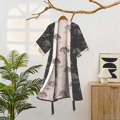 Unisex Charcoal Tree Cotton Kimono Robe