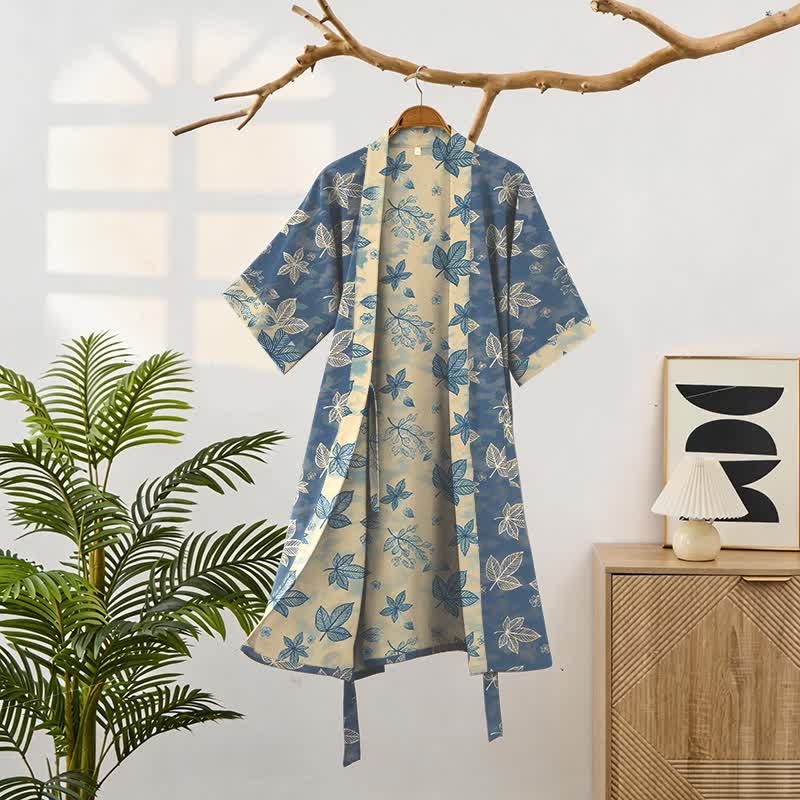 Unisex Maple Leaf Cotton Kimono Robe