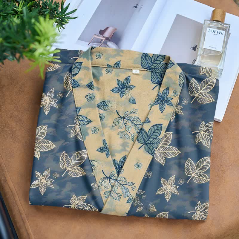 Unisex Maple Leaf Cotton Kimono Robe
