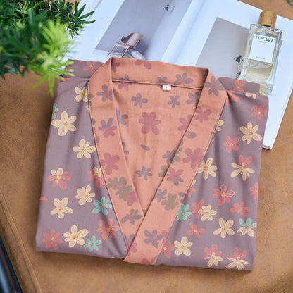 Purple Floral Cotton Gauze Kimono Robe