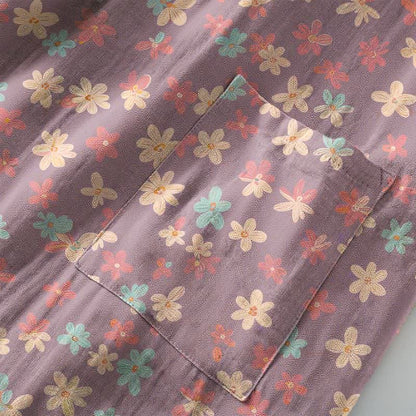 Purple Floral Cotton Gauze Kimono Robe