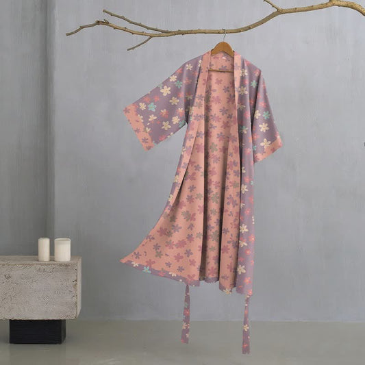 Purple Floral Cotton Gauze Kimono Robe