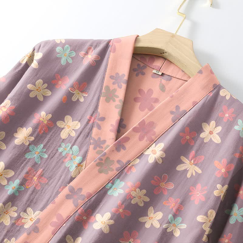 Purple Floral Cotton Gauze Kimono Robe