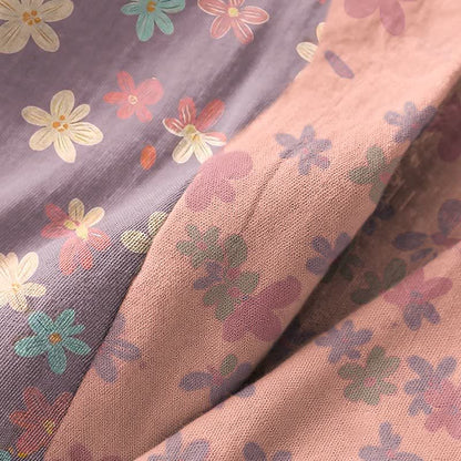 Purple Floral Cotton Gauze Kimono Robe