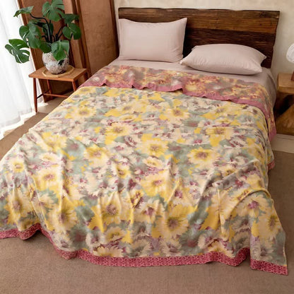 Artistic Sunflower Cotton Gauze Blanket