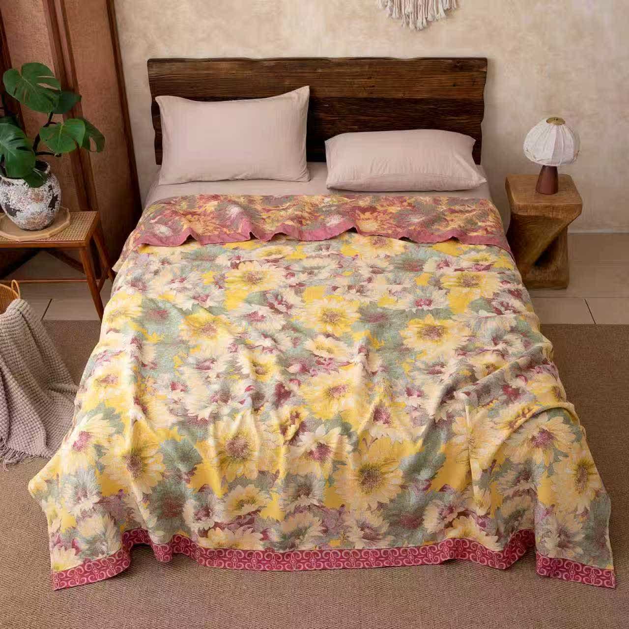 Artistic Sunflower Cotton Gauze Blanket