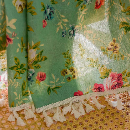 Rustic Green Rose Curtain with Tassel