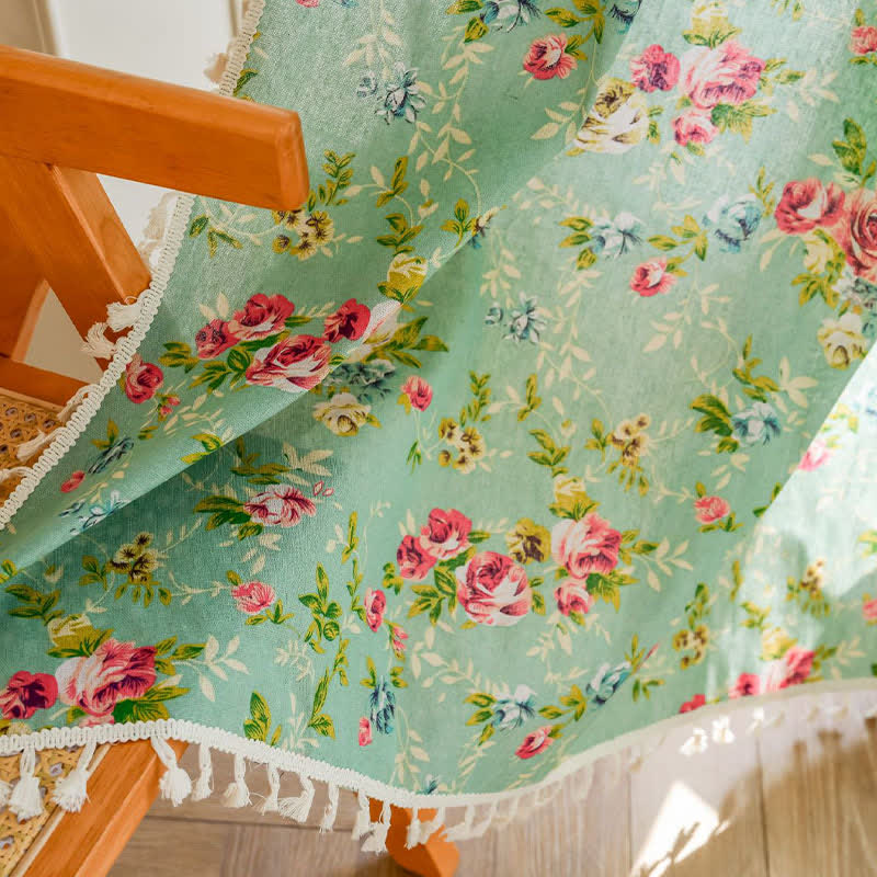 Rustic Green Rose Curtain with Tassel