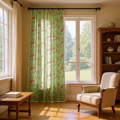 Rustic Green Rose Curtain with Tassel