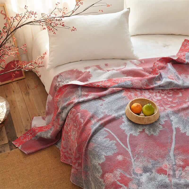 Rustic Floral Reversible Cotton Gauze Blanket