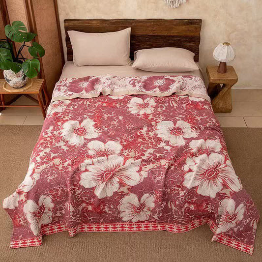 Country Style Hibiscus Cotton Gauze Blanket