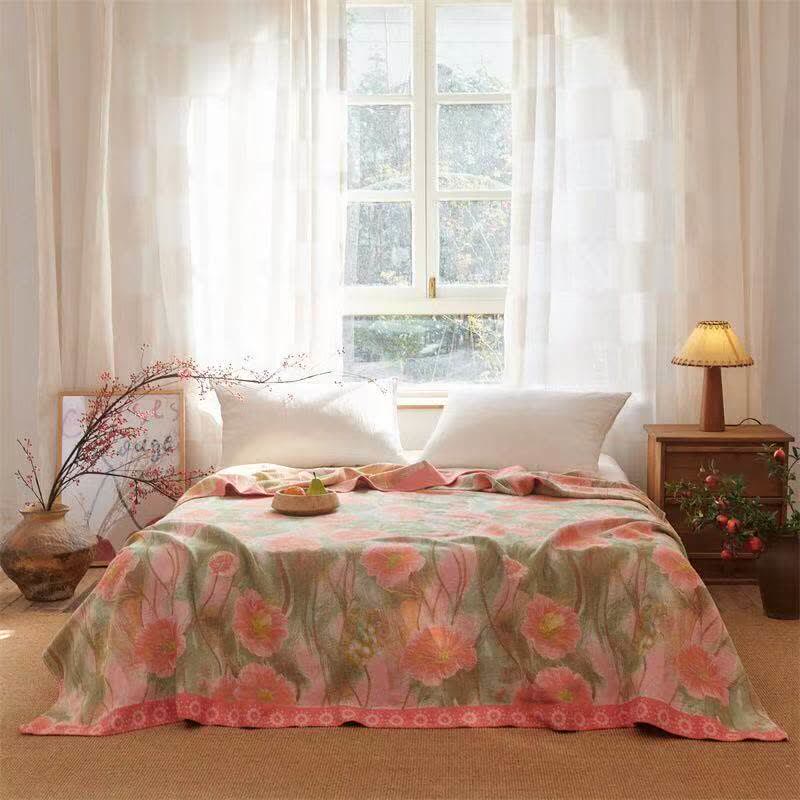 Watercolor Poppy Cotton Gauze Blanket