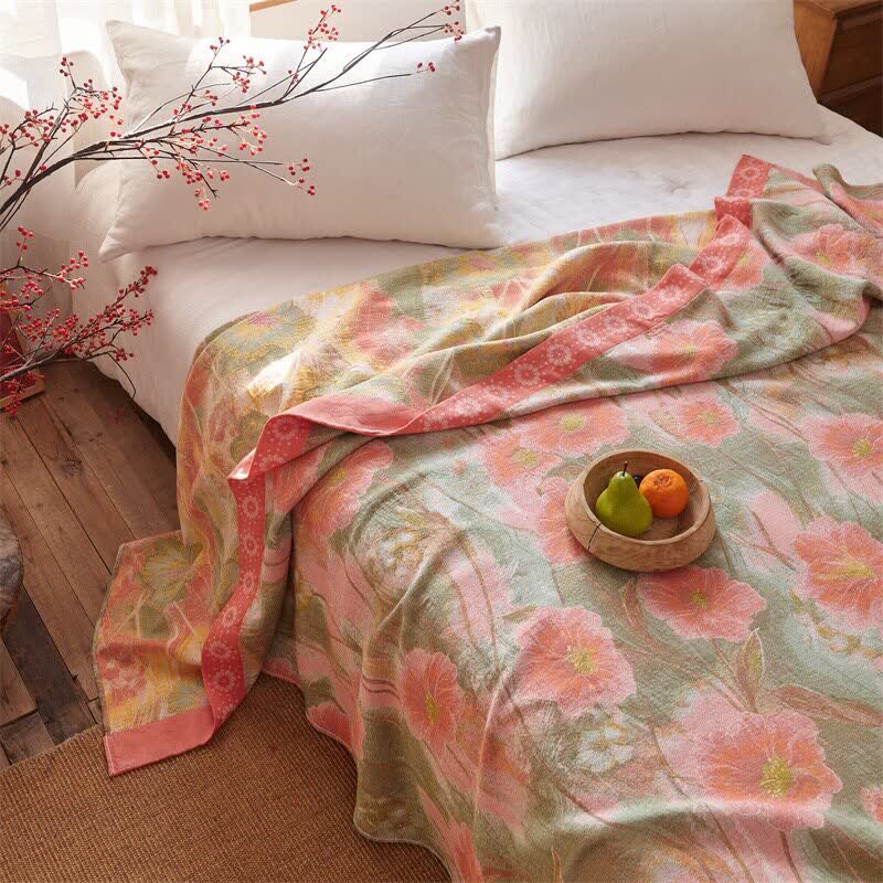 Watercolor Poppy Cotton Gauze Blanket