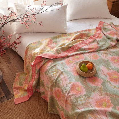 Watercolor Poppy Cotton Gauze Blanket
