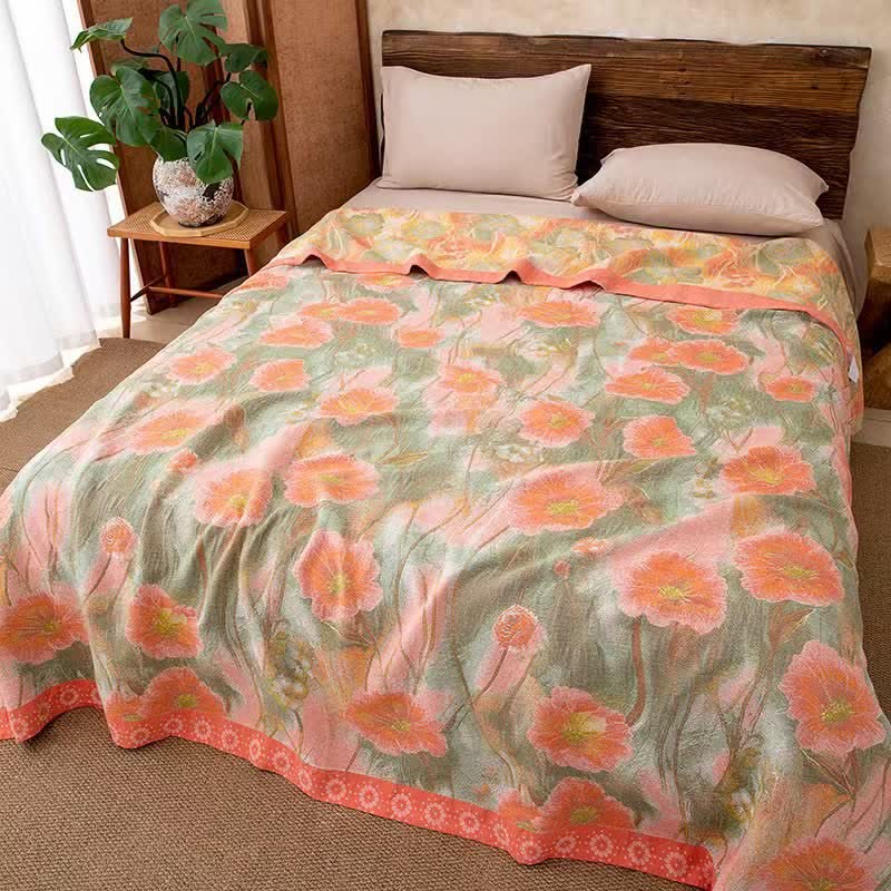 Watercolor Poppy Cotton Gauze Blanket