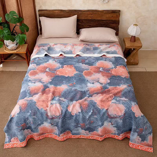 Vintage Peony Watercolor Cotton Gauze Blanket
