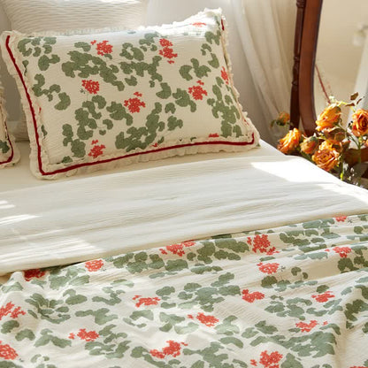 Floral & Leaf Ruffled Cotton Gauze Quilt