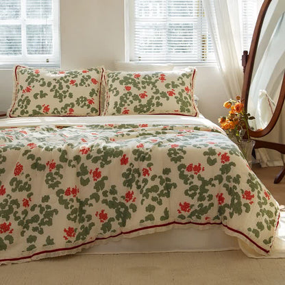 Floral & Leaf Ruffled Cotton Gauze Quilt
