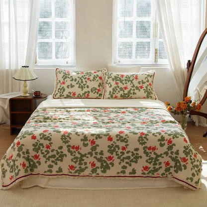 Floral & Leaf Ruffled Cotton Gauze Quilt