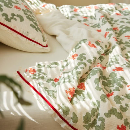 Floral & Leaf Ruffled Cotton Gauze Quilt