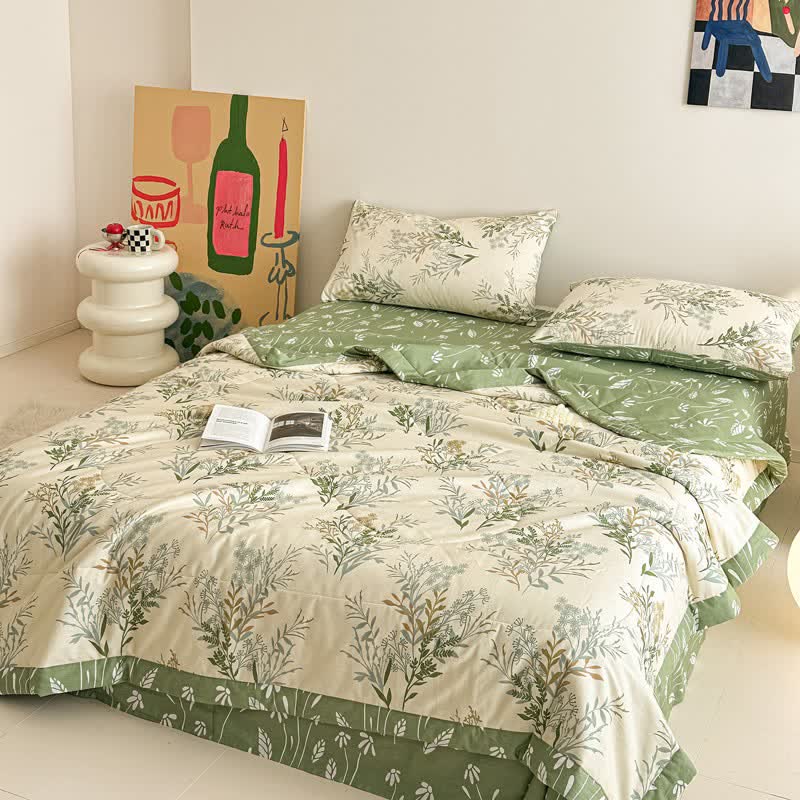 Botanical Leaf Print Pure Cotton Quilt