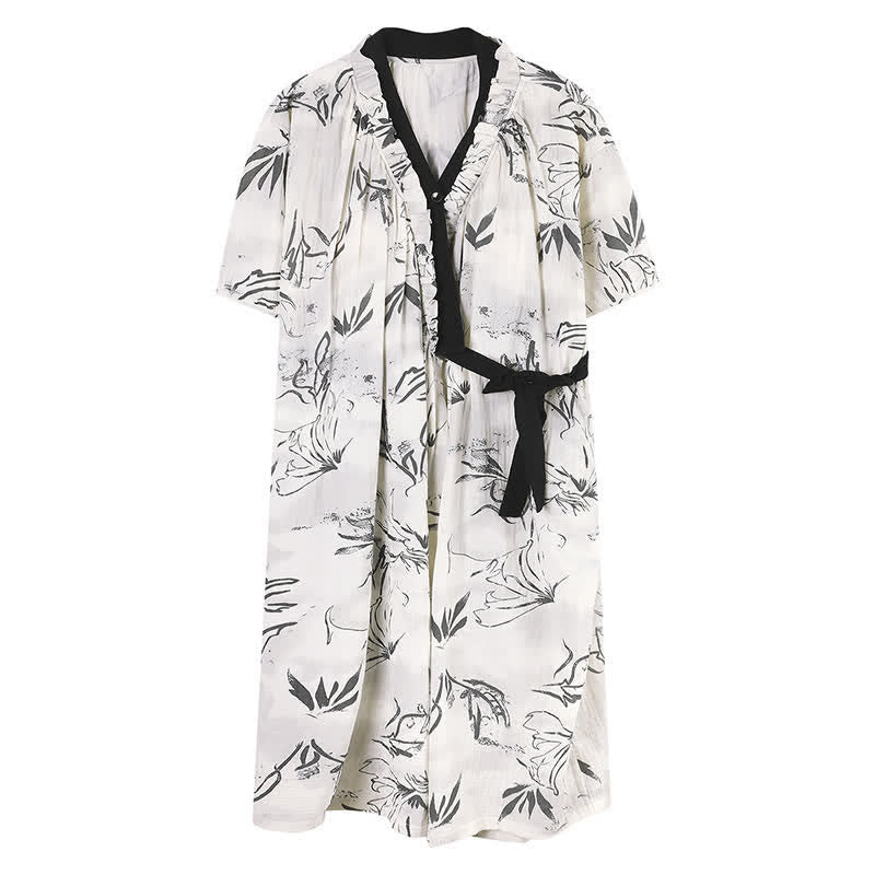 Artistic Pattern Ruffled Side-tie Nightgown