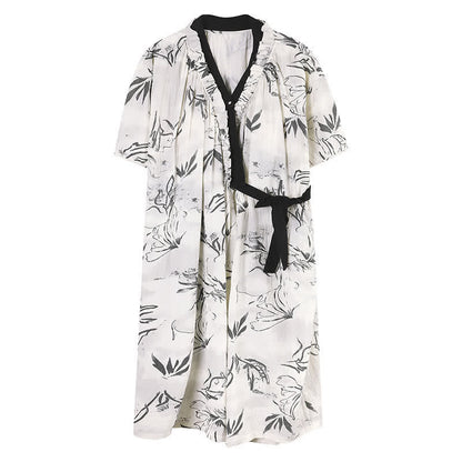Artistic Pattern Ruffled Side-tie Nightgown