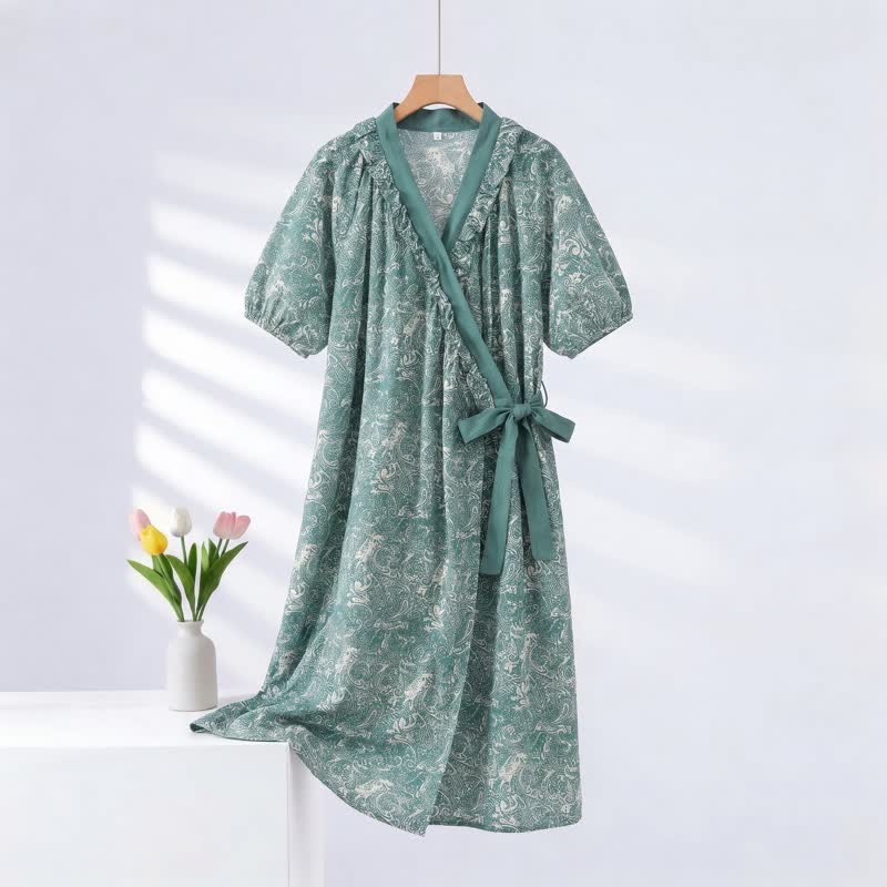 Vintage Green Ruffled Side-tie Nightgown