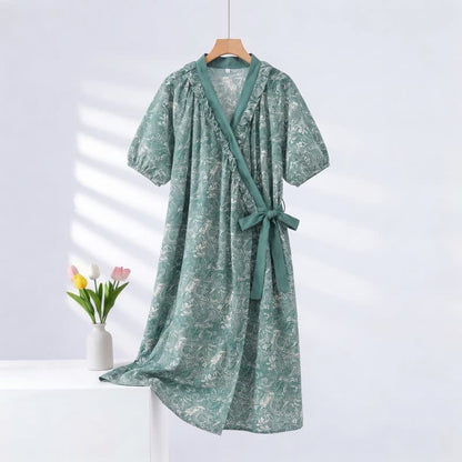 Vintage Green Ruffled Side-tie Nightgown