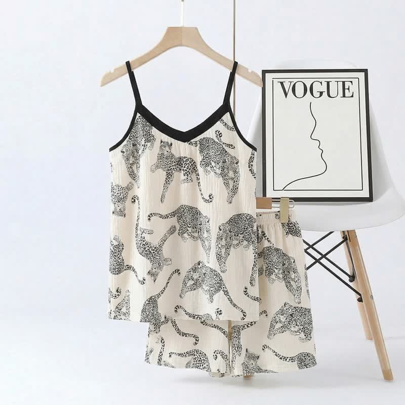 Leopard Print Cami & Shorts Pajama Set