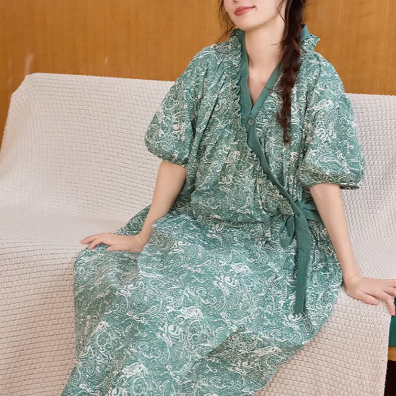 Vintage Green Ruffled Side-tie Nightgown