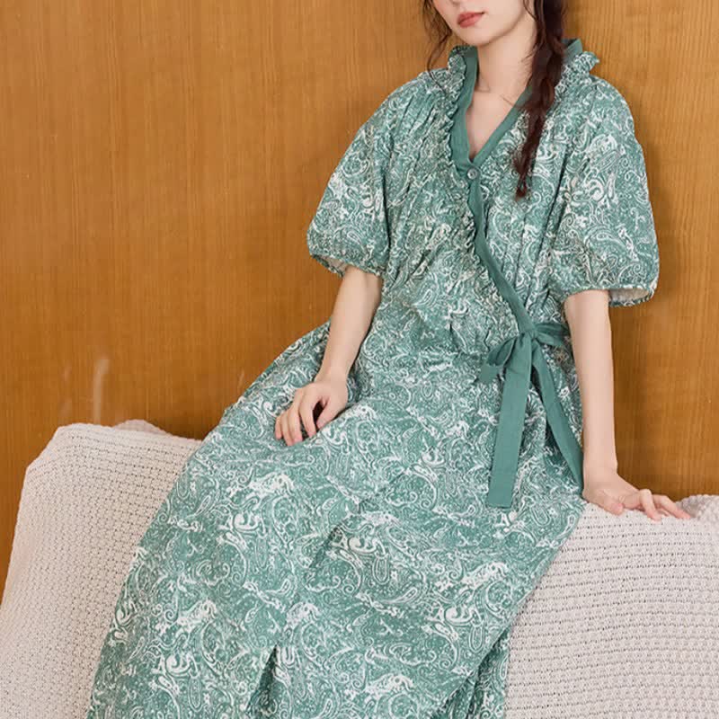 Vintage Green Ruffled Side-tie Nightgown