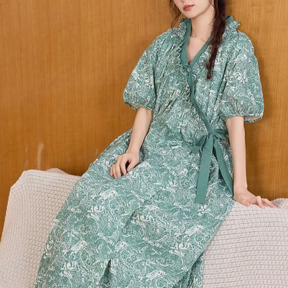 Vintage Green Ruffled Side-tie Nightgown