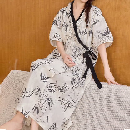 Artistic Pattern Ruffled Side-tie Nightgown