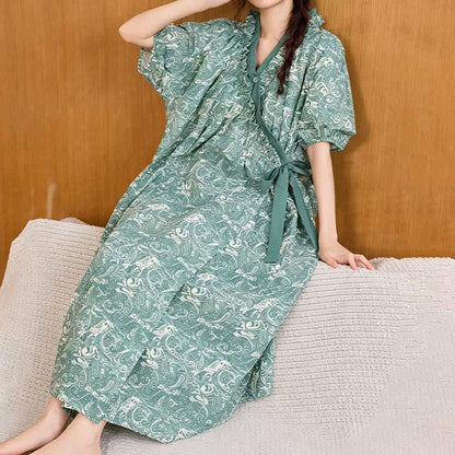 Vintage Green Ruffled Side-tie Nightgown