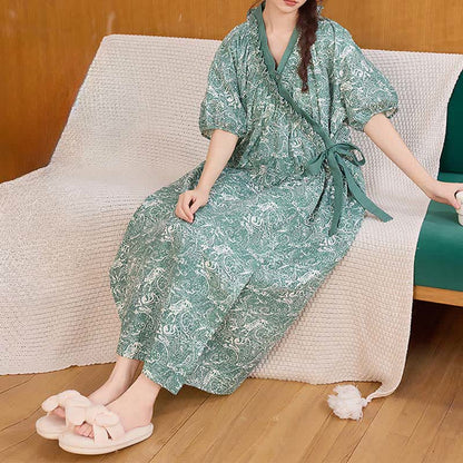 Vintage Green Ruffled Side-tie Nightgown