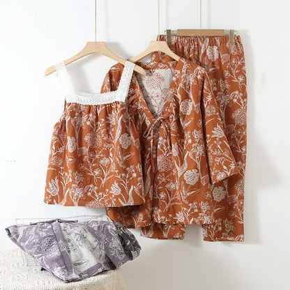 Floral Pure Cotton 3-Piece Pajama Set