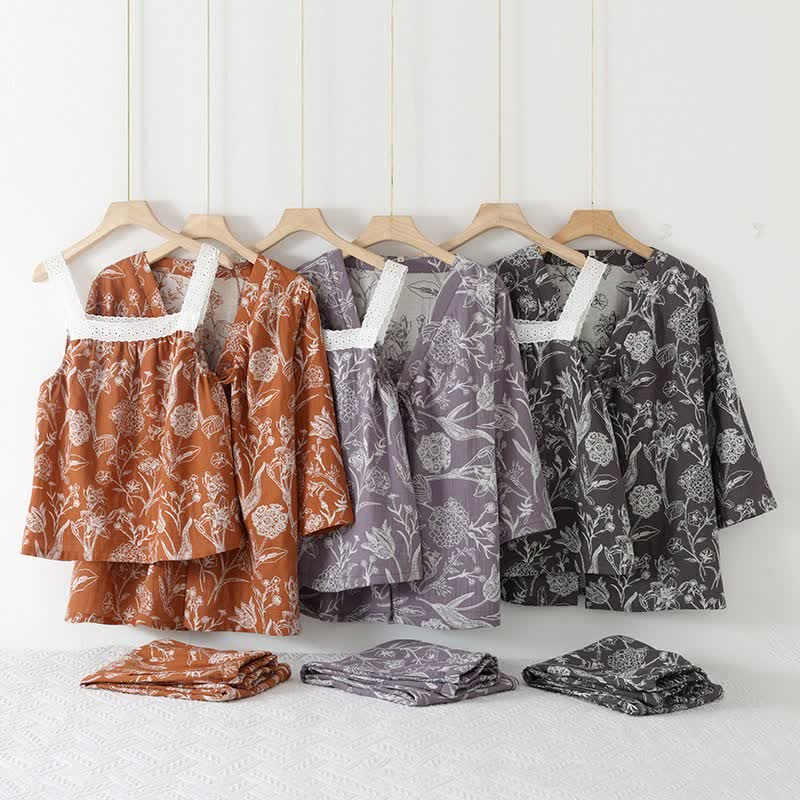 Floral Pure Cotton 3-Piece Pajama Set