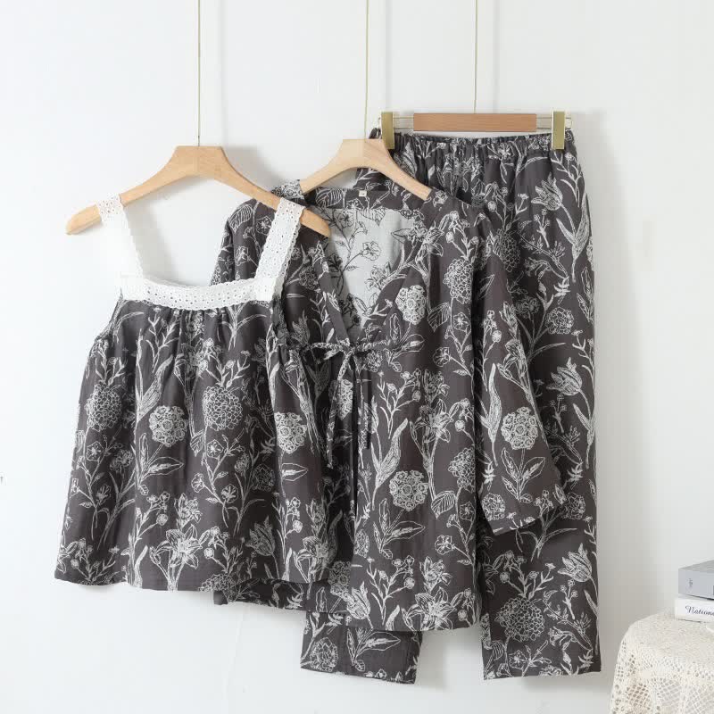 Floral Pure Cotton 3-Piece Pajama Set