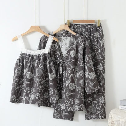 Floral Pure Cotton 3-Piece Pajama Set