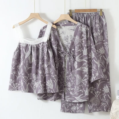 Floral Pure Cotton 3-Piece Pajama Set