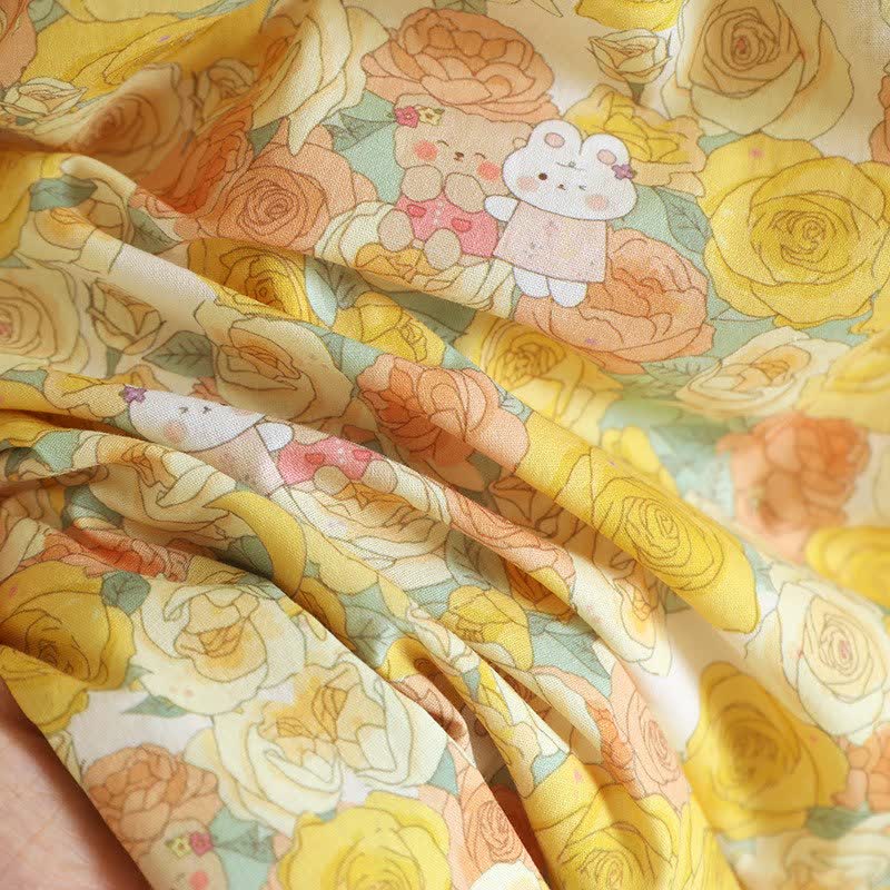 Yellow Floral Lace Trim Cotton Nightgown