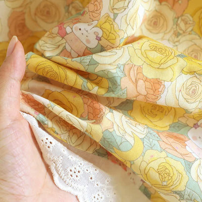 Yellow Floral Lace Trim Cotton Nightgown