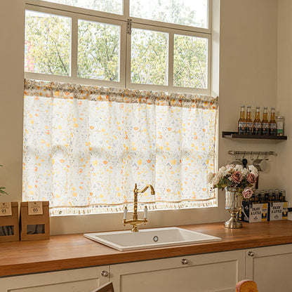 Floral Semi-Sheer Kitchen Half Curtain