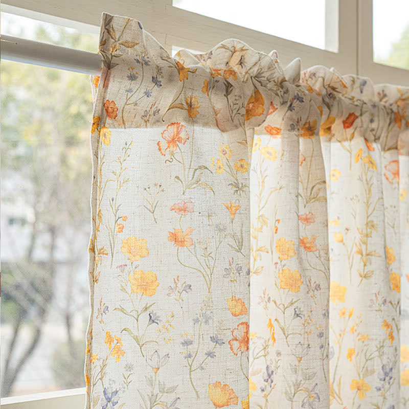 Floral Semi-Sheer Kitchen Half Curtain