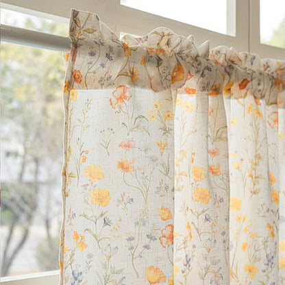 Floral Semi-Sheer Kitchen Half Curtain