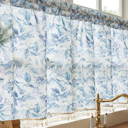 Botanical Linen Kitchen Curtain with Tassels
