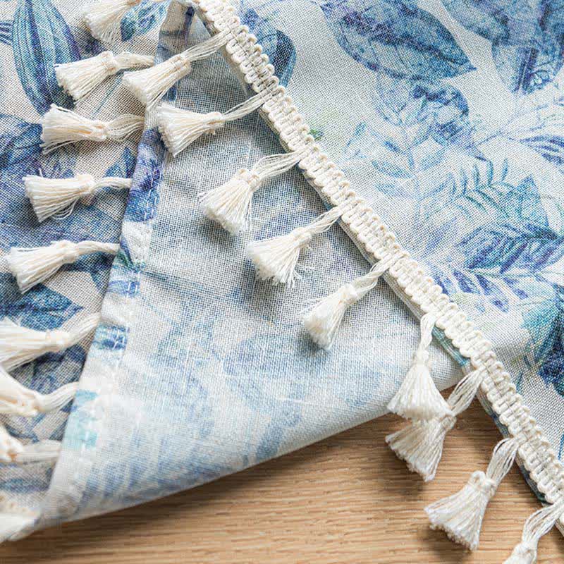 Botanical Linen Kitchen Curtain with Tassels