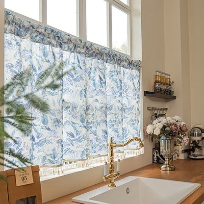 Botanical Linen Kitchen Curtain with Tassels